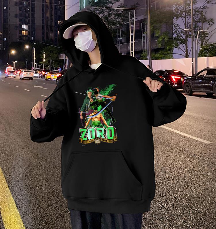 One Piece Zoro Baskılı Siyah Unisex Oversize Kapüşonlu Sweatshirt