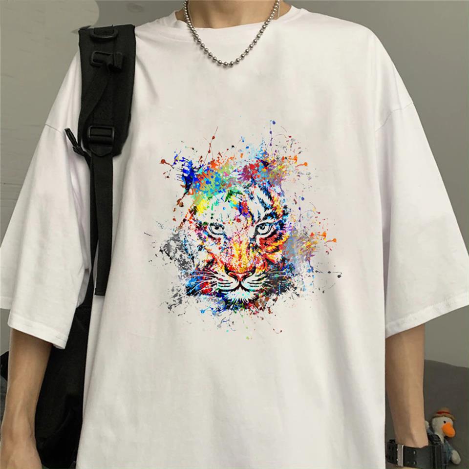 Painted Lion Baskılı Beyaz Unisex Oversize T-shirt
