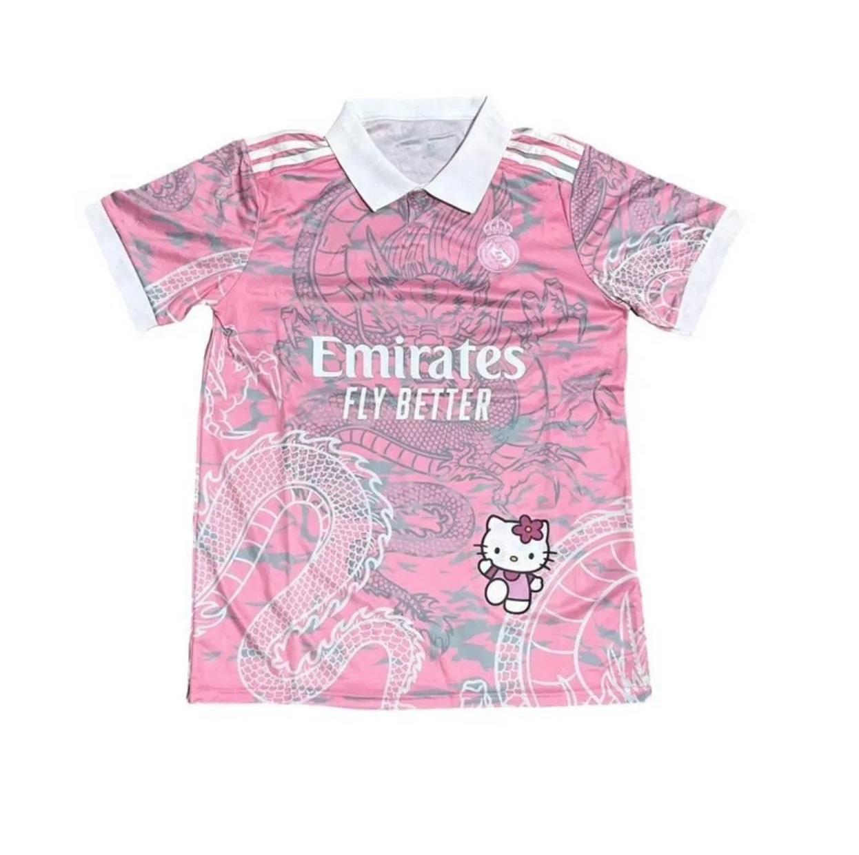 Pembe Kitty Madrid Dragon Jersey Siyah Düğmeli Yaka Forma