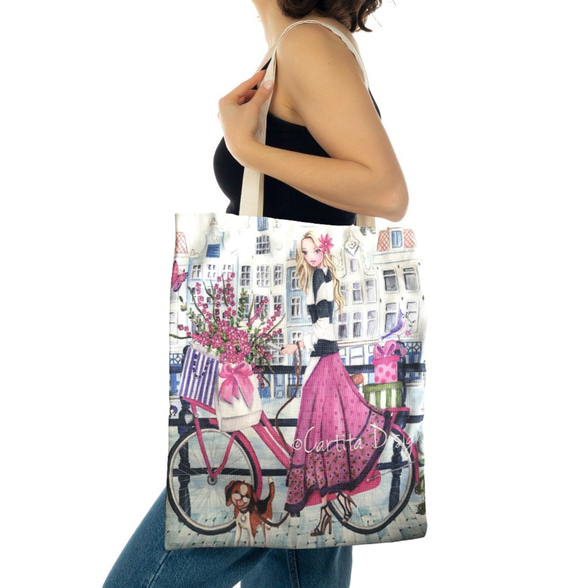 Pink Bike Girl Design Bez Çanta