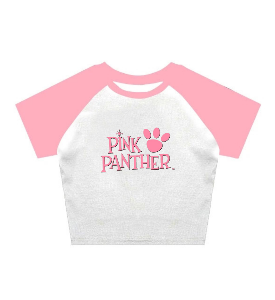 Pink Panter Pembe Reglan Kol Beyaz Crop