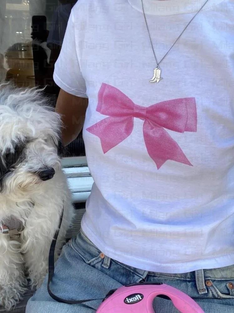 Ribbon Baskılı Crop Bluz