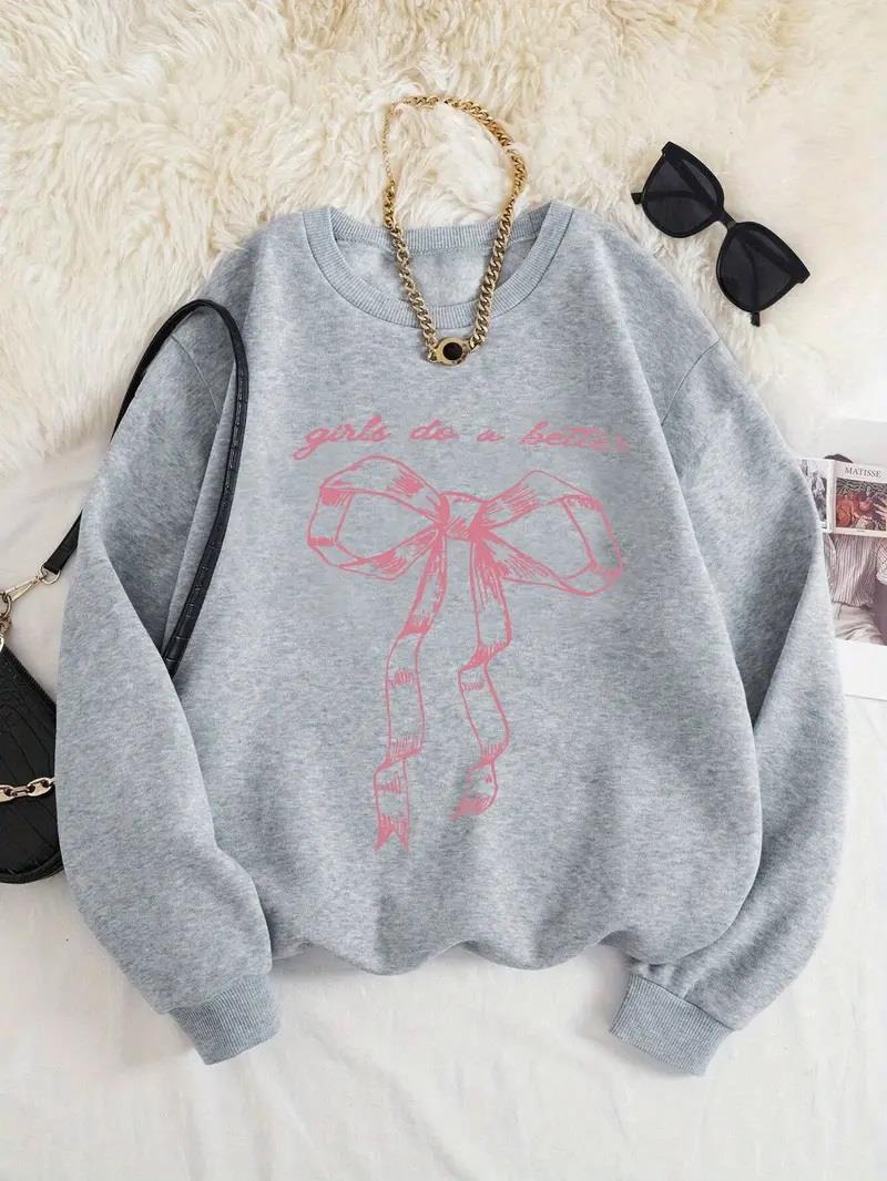 Ribbon Baskılı Gri Unisex Oversize Bisiklet Yaka Sweatshirt