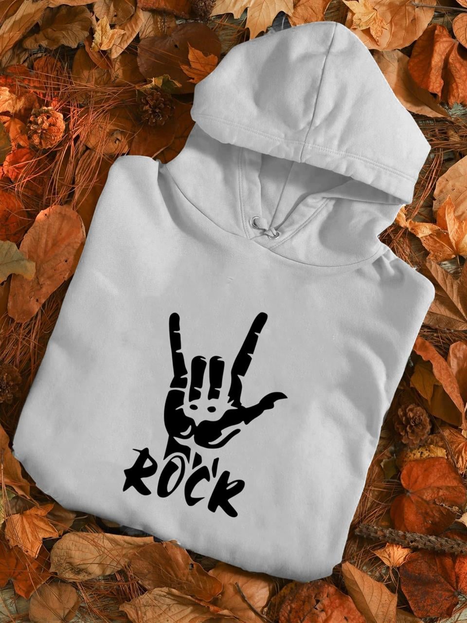 Rock Beyaz Unisex Kapüşonlu Oversize Sweatshirt Hoodie