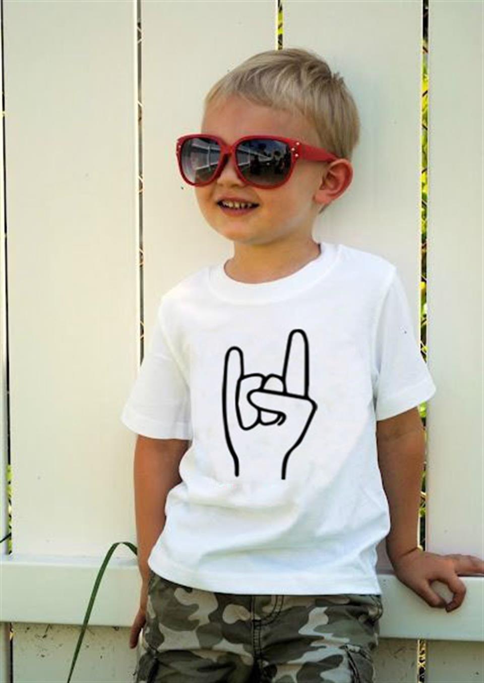 Rock Hand Baskılı Beyaz Çocuk T-shirt