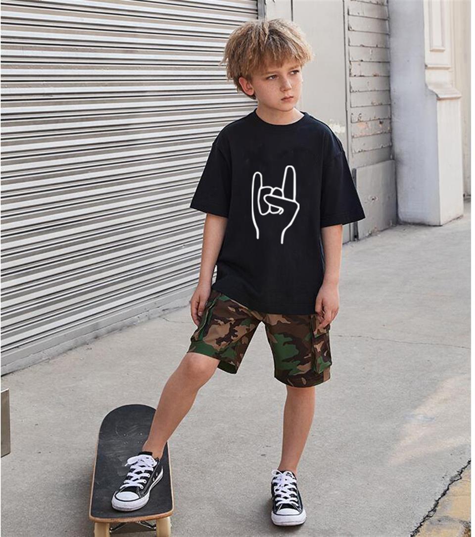 Rock Hand Baskılı Siyah Çocuk T-shirt