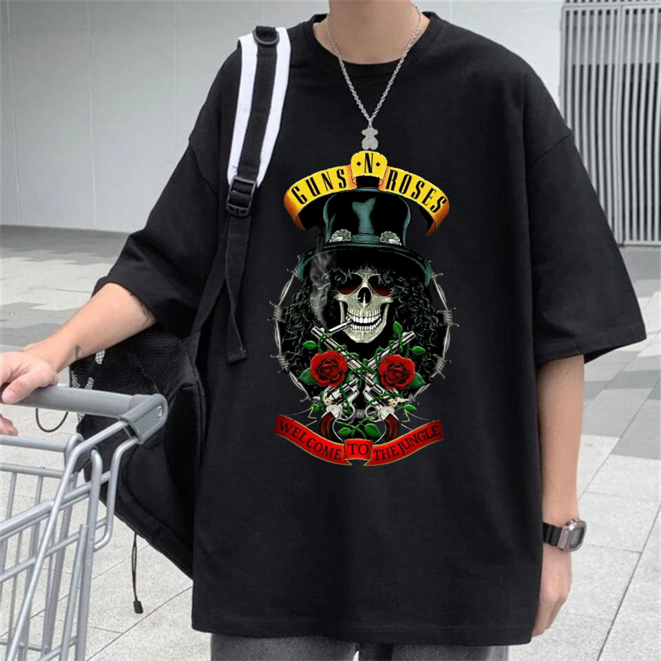 Rock Serisi Guns N' Roses Logo Baskılı Siyah Unisex Oversize T-shirt