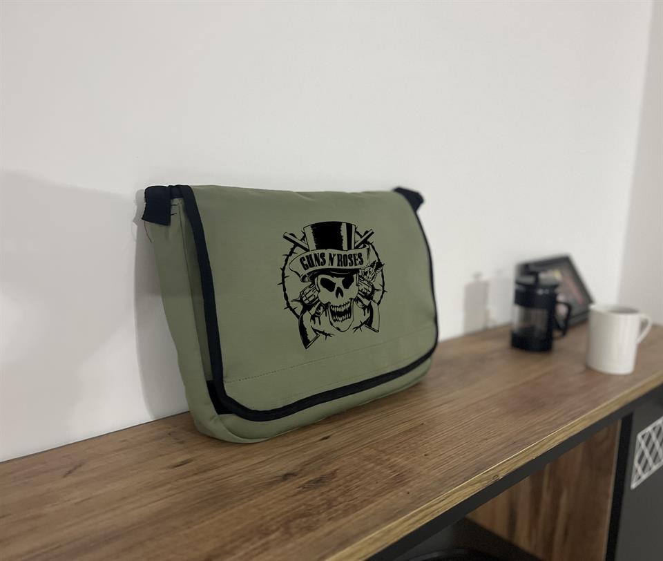 Rock Serisi Guns N' Roses Skull Baskılı Unisex Yeşil Postacı Çantası