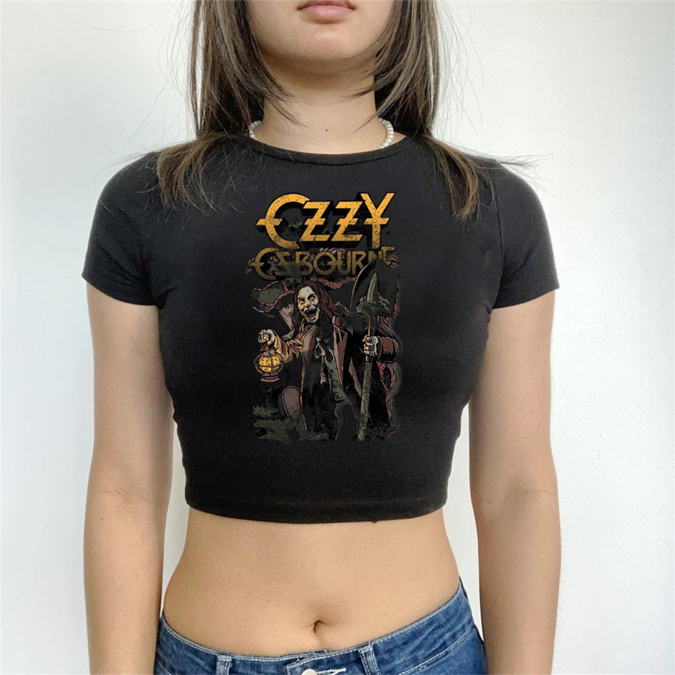 Rock Serisi Ozzy Osbourne Baskılı Siyah Crop