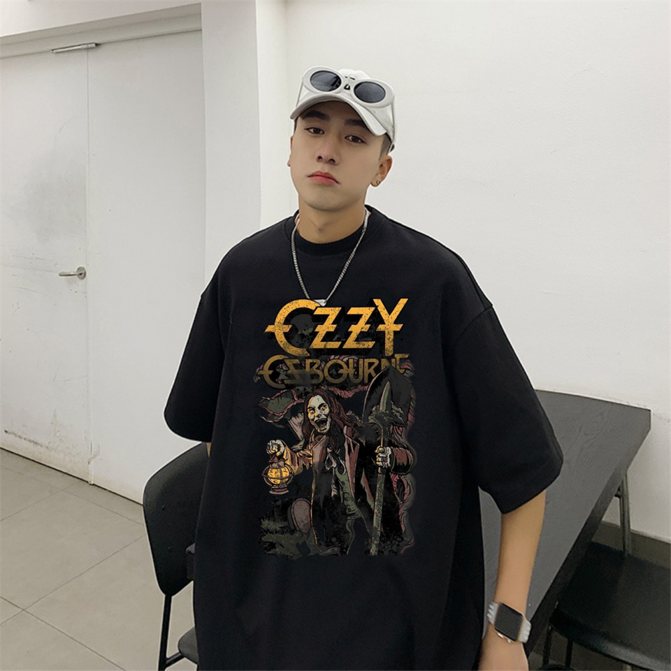 Rock Serisi Ozzy Osbourne  Baskılı Siyah Unisex Oversize T-shirt