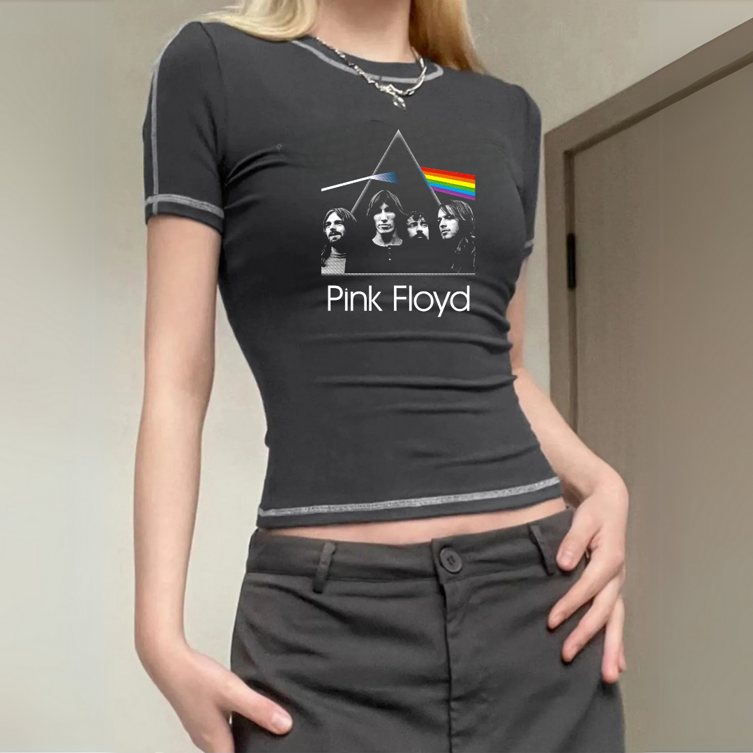 Rock Serisi Pink Floyd Antrasit Crop Bluz
