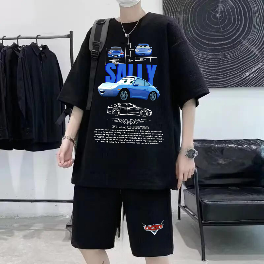 Sally Rusteze Siyah Oversize Kısa Kol & Eşofman Altı Unisex İkili Takım