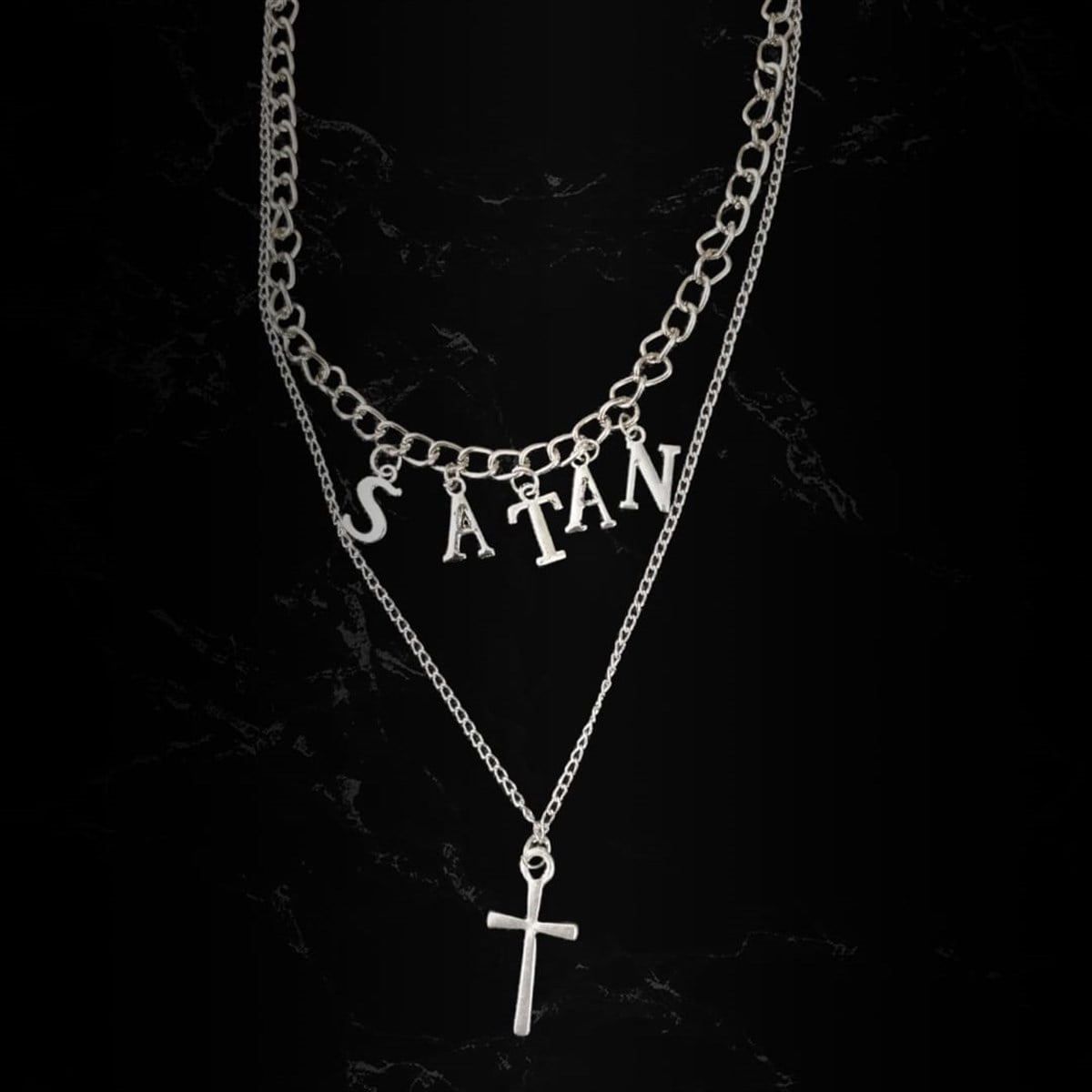 Satan Cross İkili Kolye