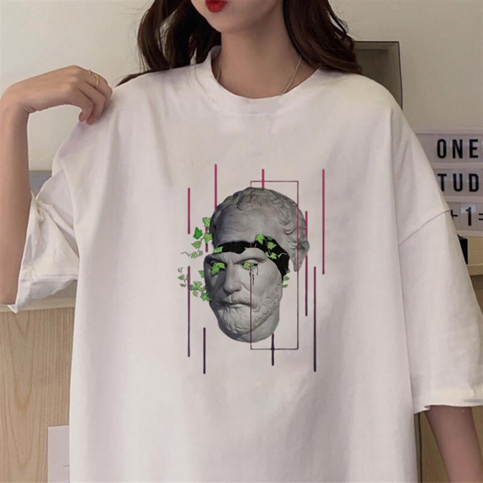 Sculpture Art& Leafs Baskılı Beyaz Unisex Oversize T-shirt