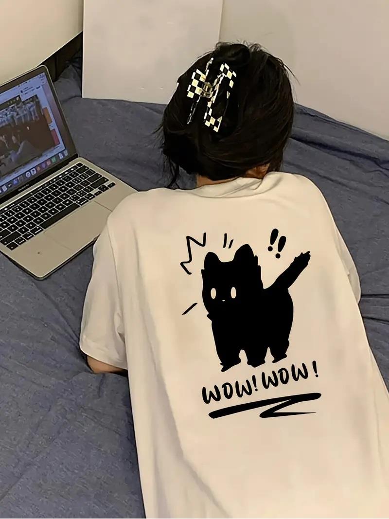 Sırt Baskılı Wow Cat Beyaz Unisex T-shirt