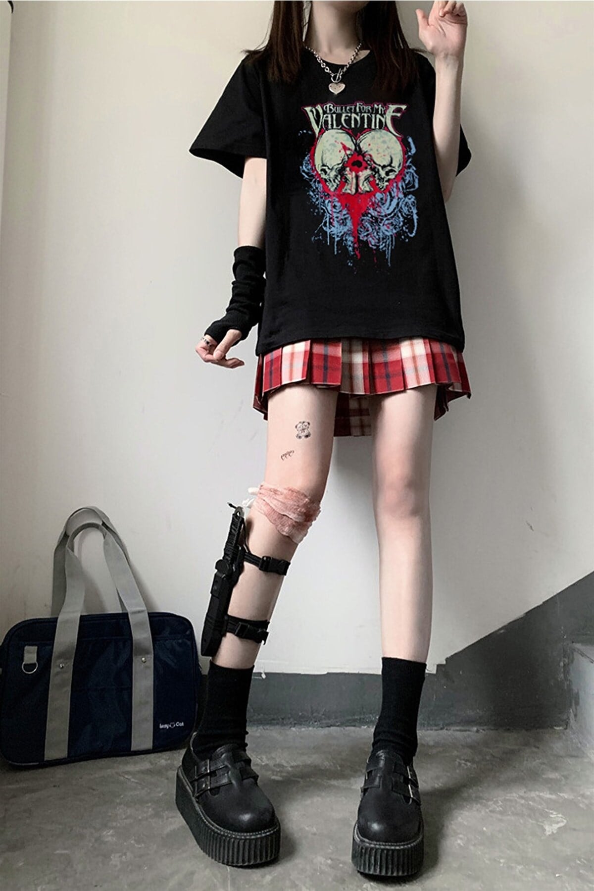 Siyah Geniş Kalıp Bullet For My Valentine Baskılı Unisex Rock-metal T-shirt