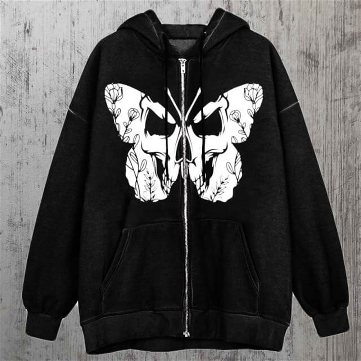 Skeleton Butterfly Cage (Unisex) Fermuarlı Kapşonlu