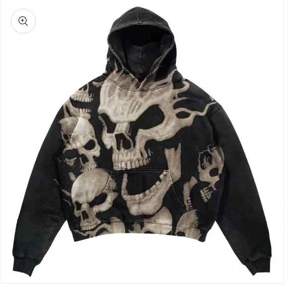 Skull Full Baskı Kapüşonlu Sweatshirt