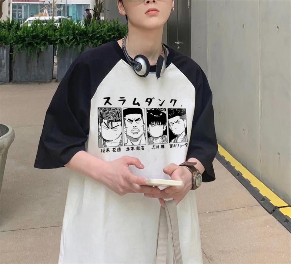 Slam Dunk Baskılı Raglan Sleeve Beyaz Unisex Oversize T-shirt