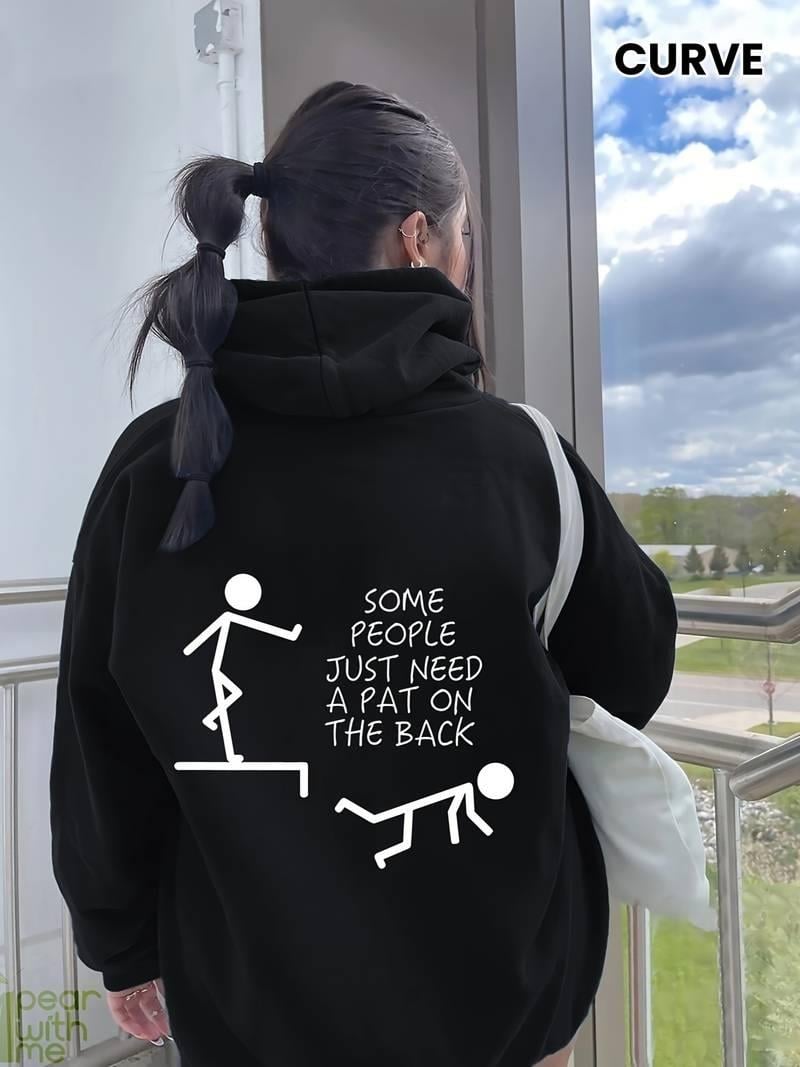 Slogan Baskılı Siyah Kapşonlu Sweatshirt 