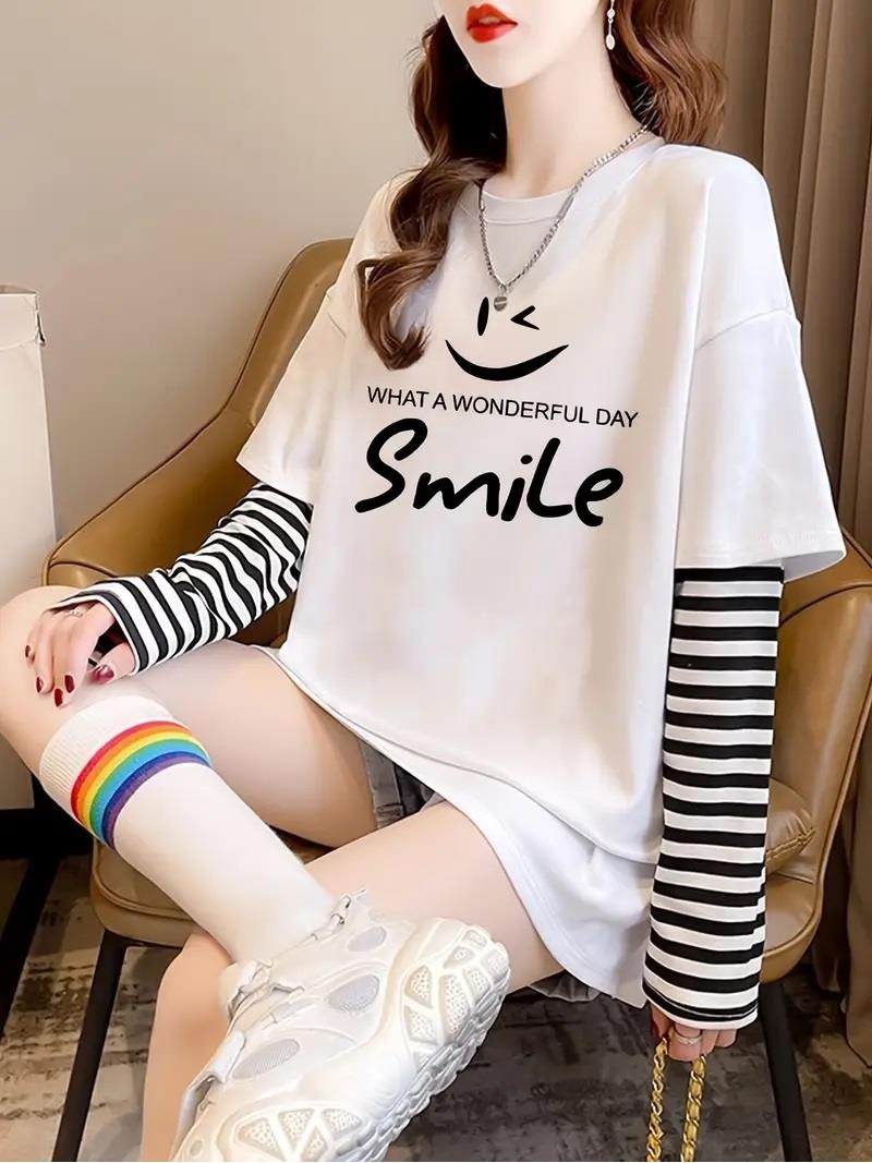 Smile Fake Sleeves Unisex Uzun Kollu Beyaz T-Shirt