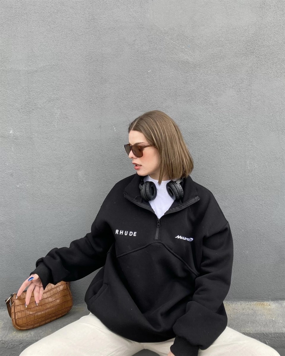 Sokak Tarzı Rhude Fermuar Yaka Oversize Unisex Sweatshirt