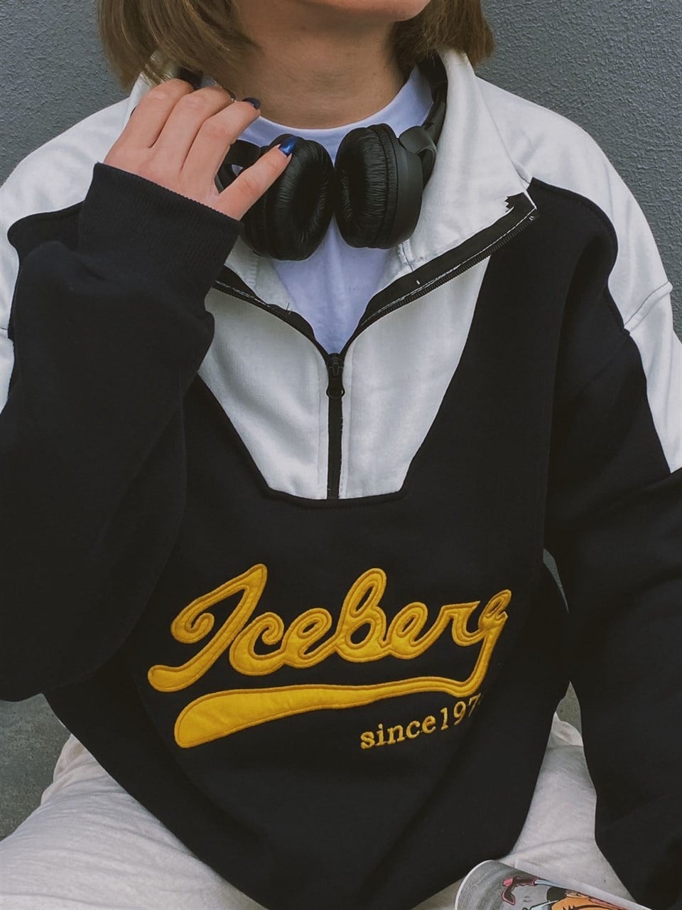 Sokak Tarzı Siyah Iceberg Fermuarlı Sweatshirt