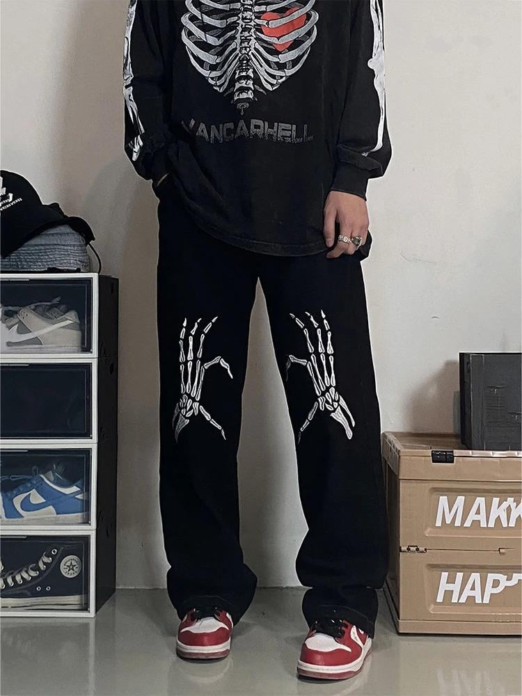 Sokak Tarzı Skeleton Heart Baskılı Unisex Baggy Eşofman