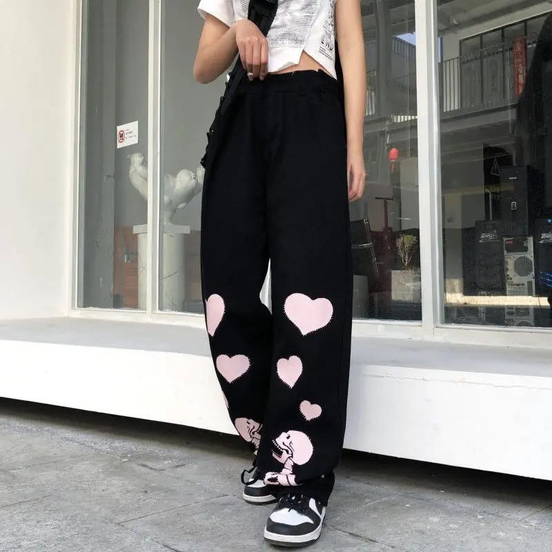 Sokak Tarzı Skull Heart Baskılı Unisex Baggy Eşofman