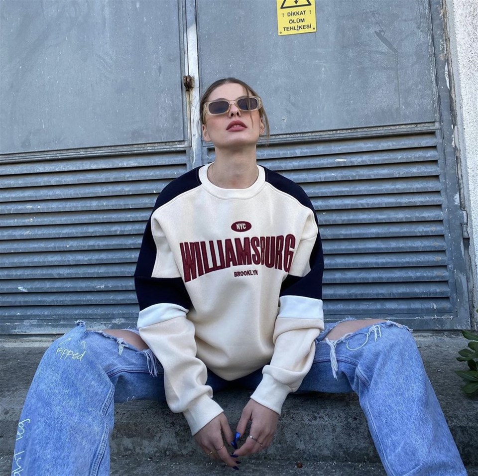 Sokak Tarzı Williamsburg Oversize Unisex Krem Sweatshirt