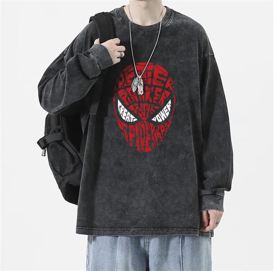 Spider-Man Head Baskılı Yıkamalı Vintage Unisex Oversize Bisiklet Yaka Sweatshirt