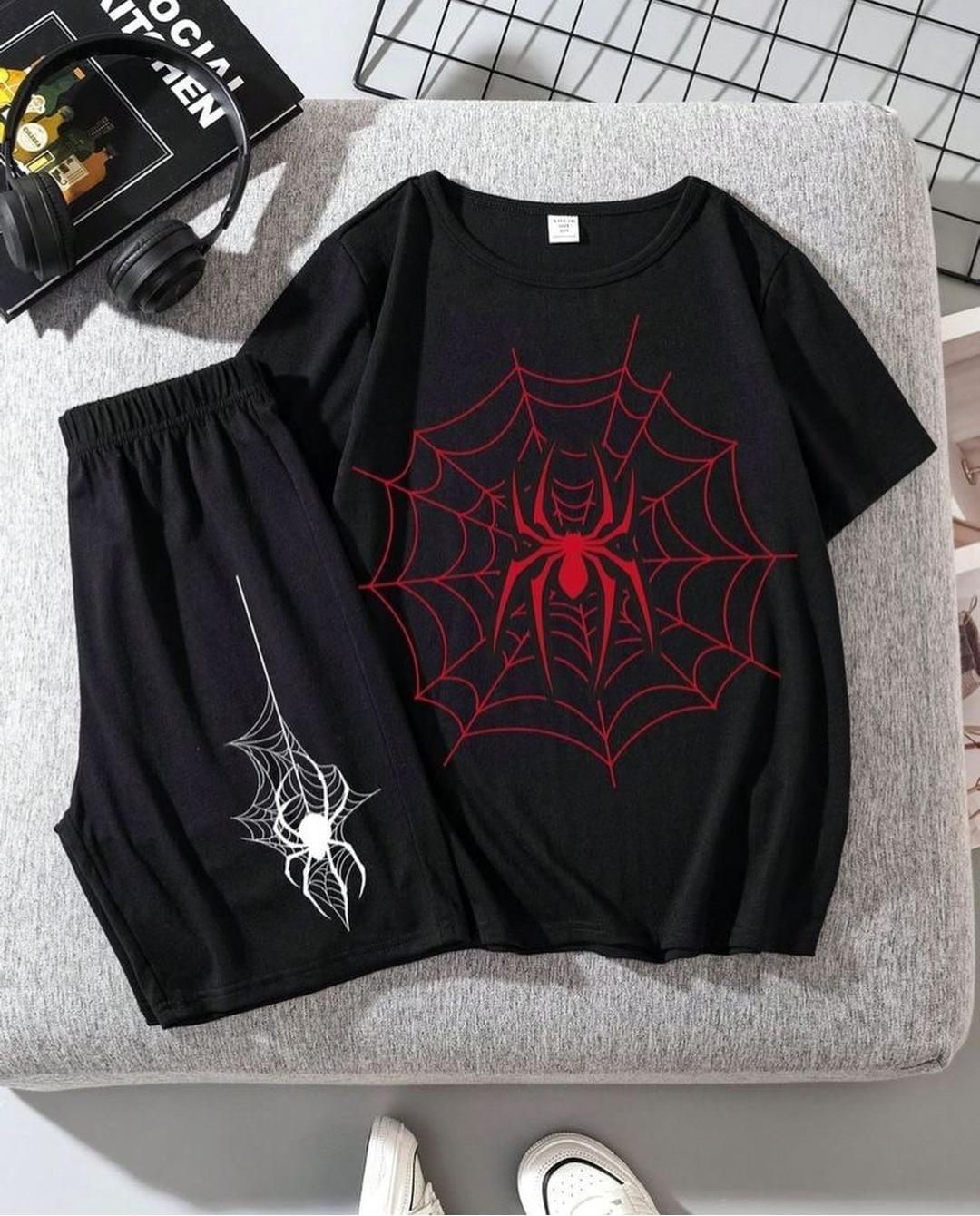 Spider Web Siyah Oversize Kısa Kol & Eşofman Altı Unisex İkili Takım