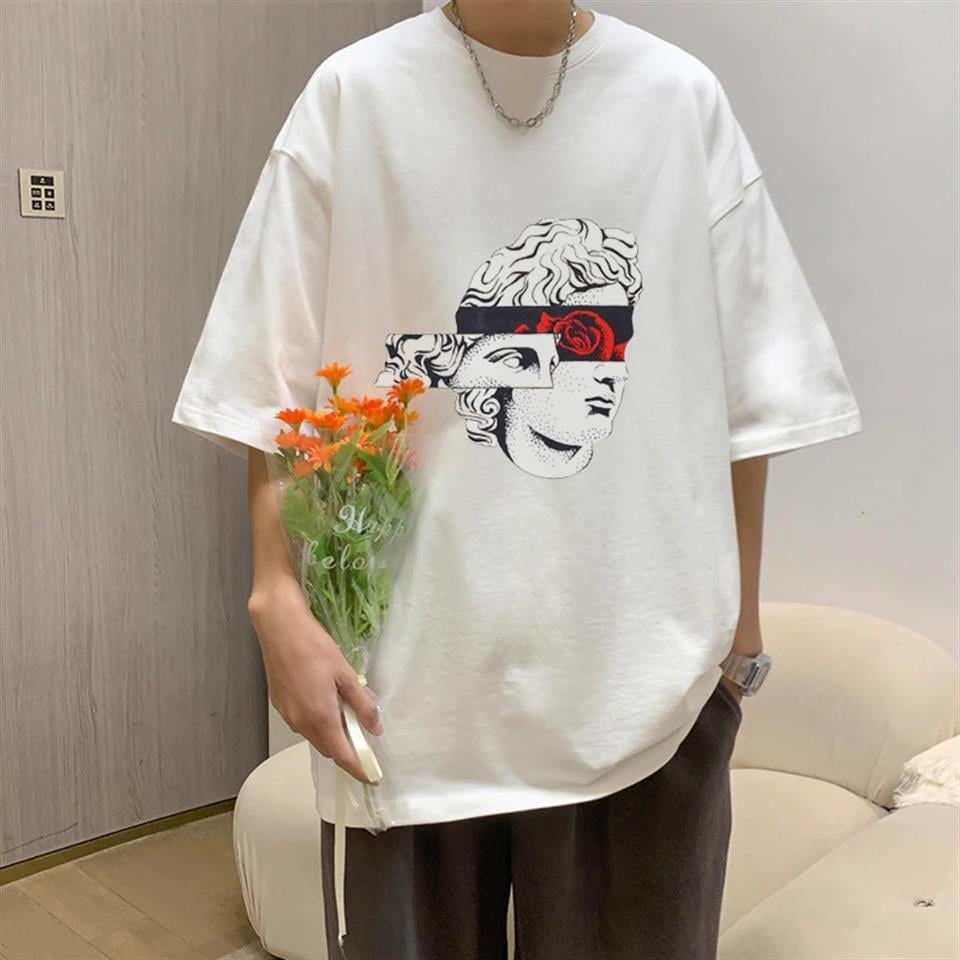 Statue Rose Baskılı Beyaz Unisex Oversize T-shirt