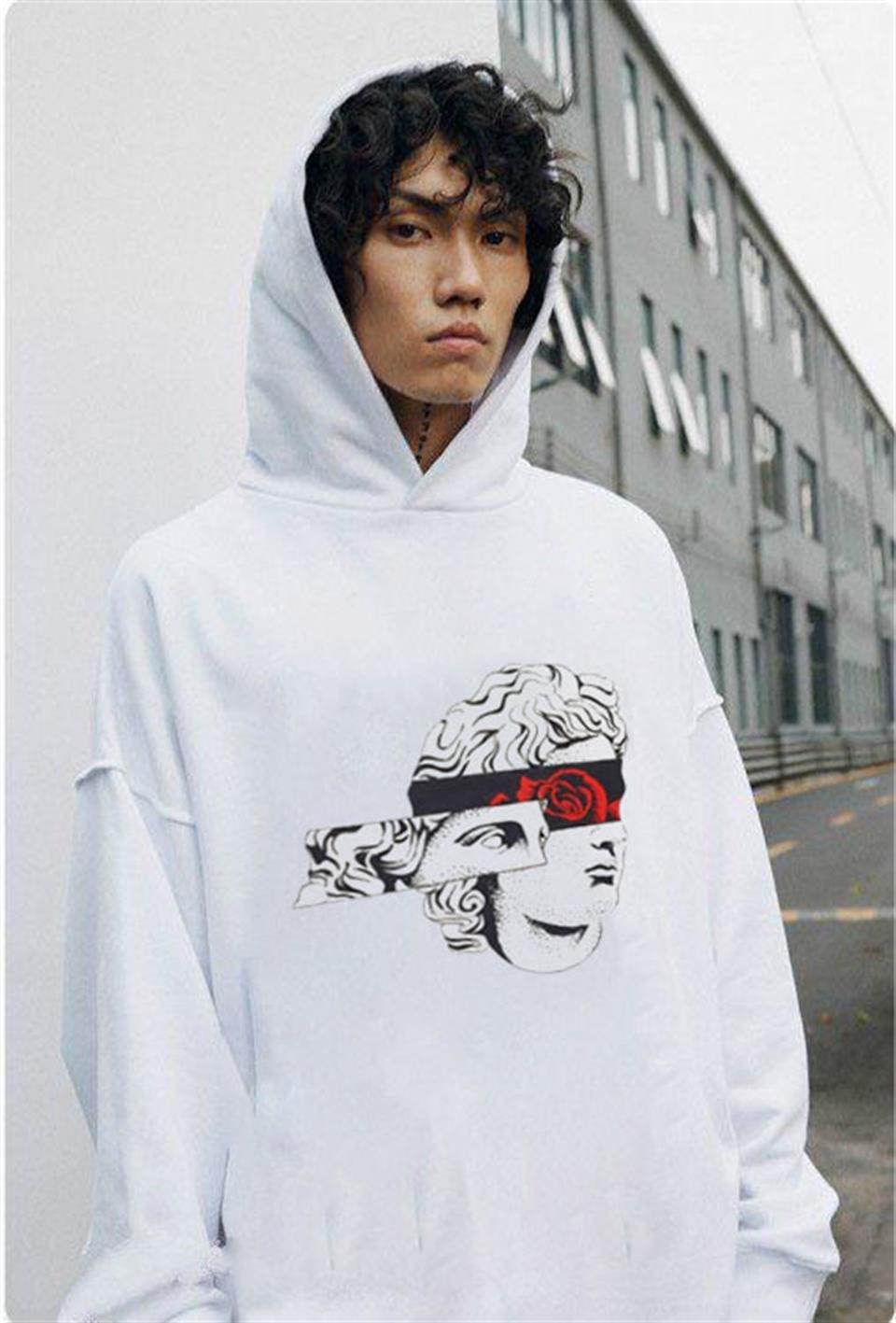 Statue Rose Beyaz Unisex Kapüşonlu Oversize Sweatshirt Hoodie
