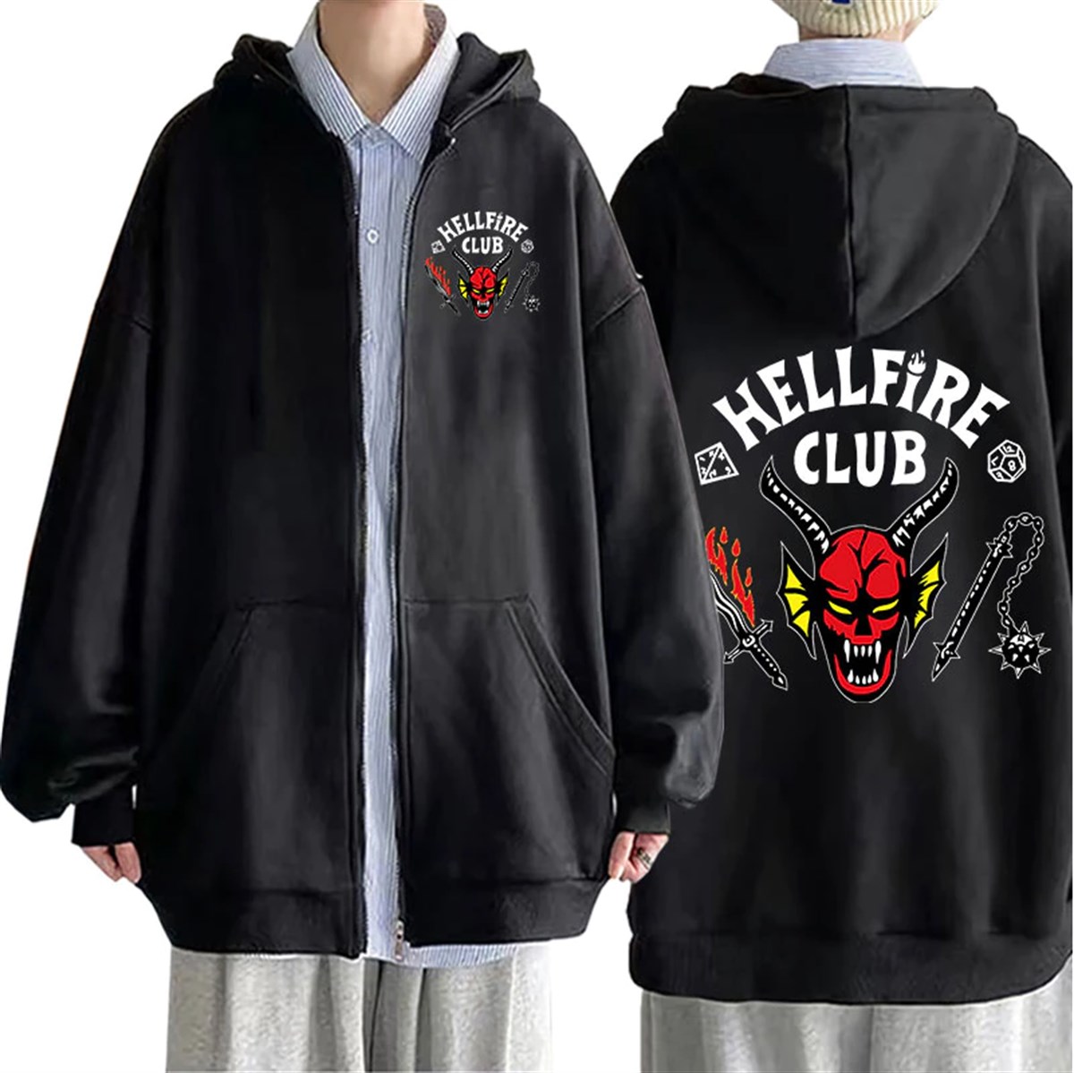 Stranger Things Hell Fire Siyah Unisex Fermuarlı Hırka