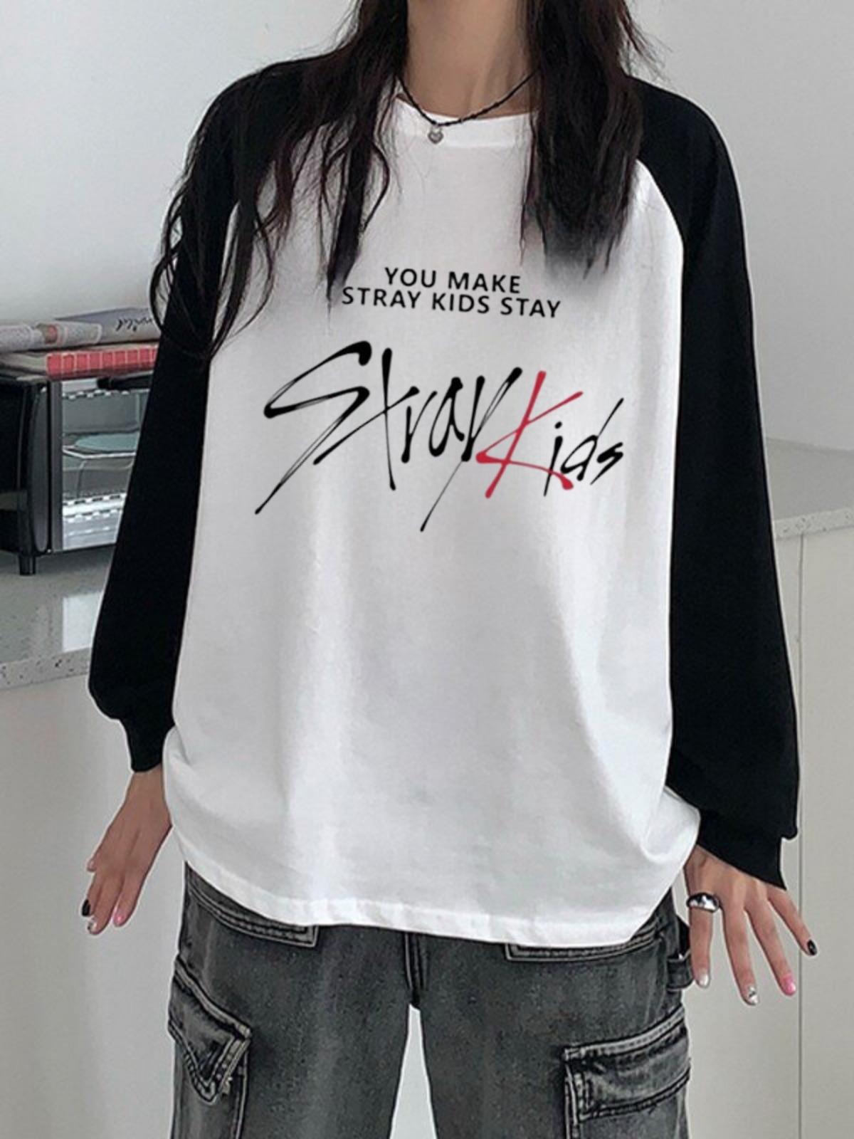 Stray Kids Reglan Uzun Kollu Make Sense Baskılı Beyaz T-Shirt
