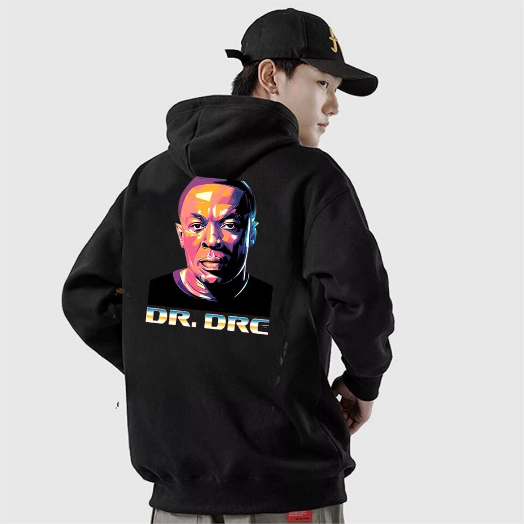 Street Wear Dr. Dre Baskılı Oversize Unisex Siyah Kapşonlu Hoodie Sweatshirt