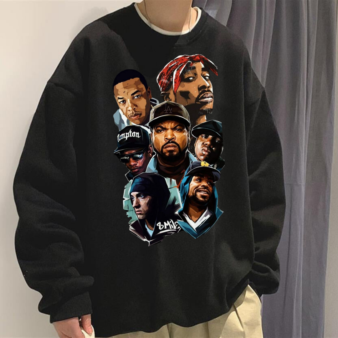 Street Wear Hip-Hop Kings Of Rap Oversize Unisex Siyah Bisiklet Yaka Sweatshirt