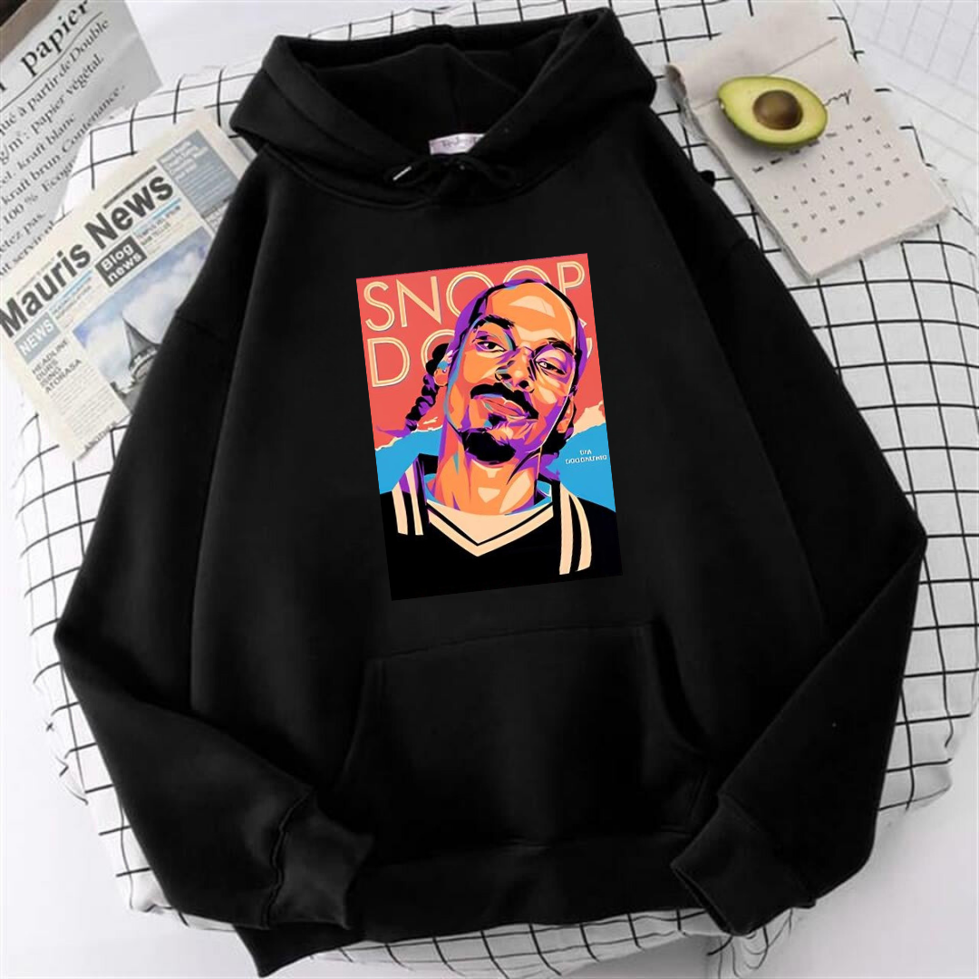Street Wear Snoop Dogg Baskılı Oversize Unisex Siyah Kapşonlu Hoodie Sweatshirt