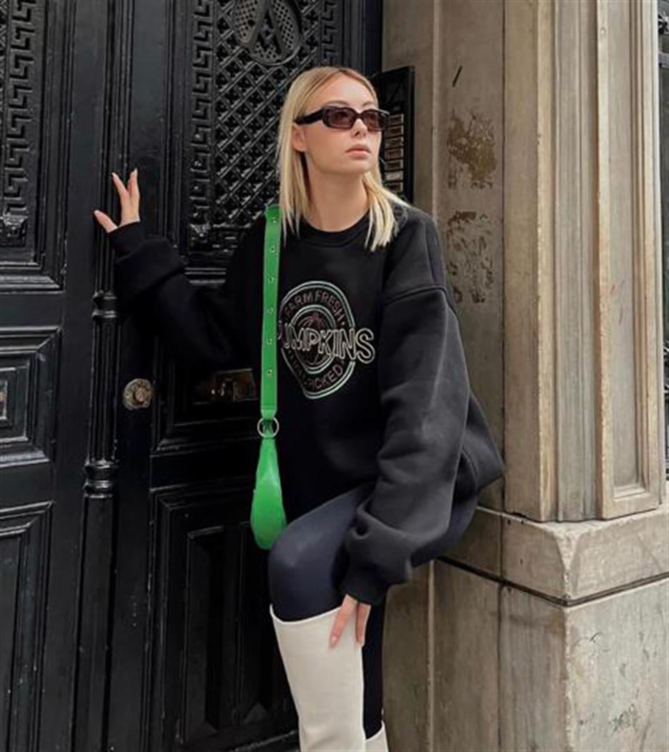 Streetwear Pumpkins Siyah Unisex Oversize Bisiklet Yaka Sweatshirt