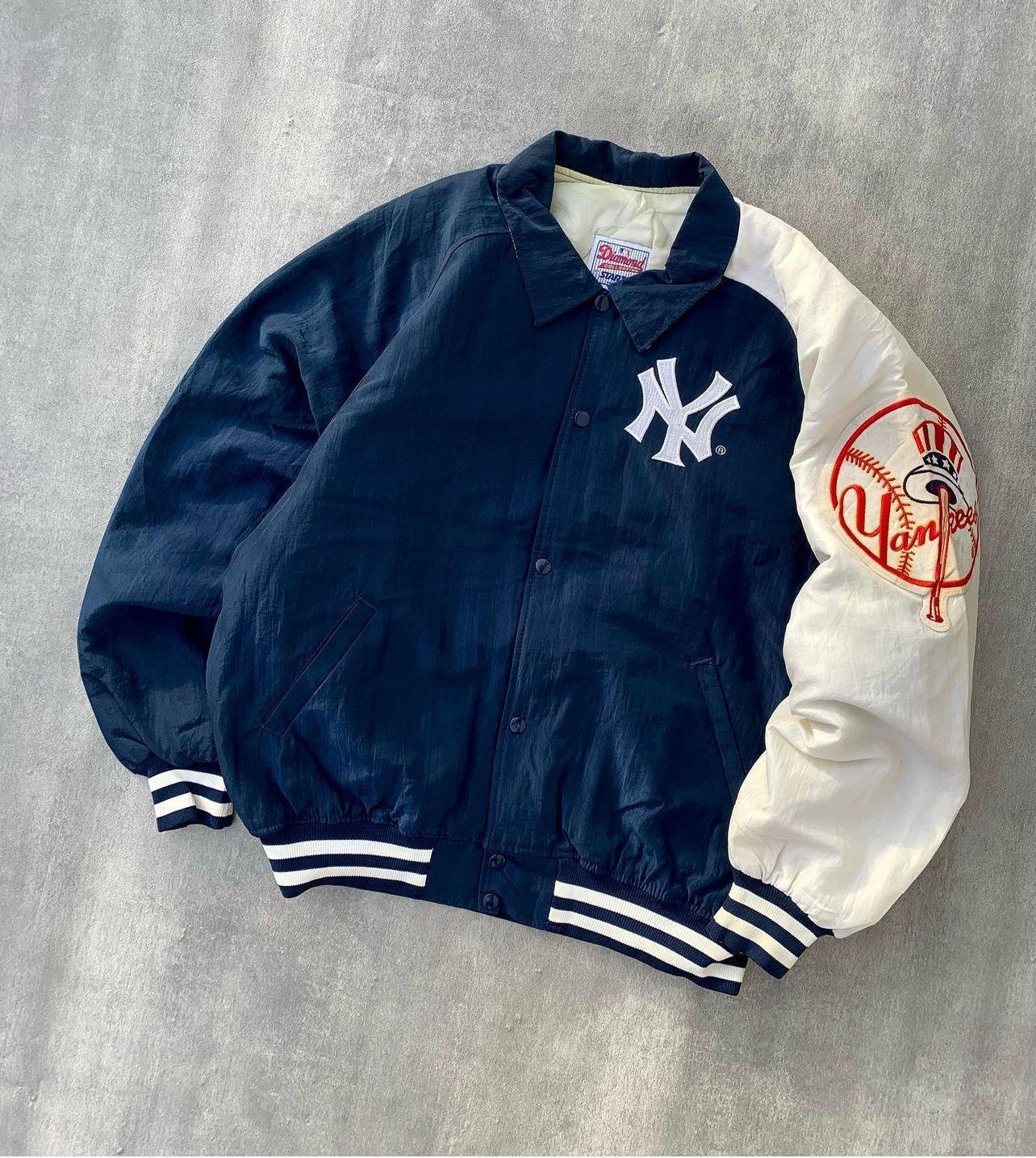 Streetwear Unisex İçi Astarlı Vintage Yankees Mavi Yarışçı Bomber Ceket