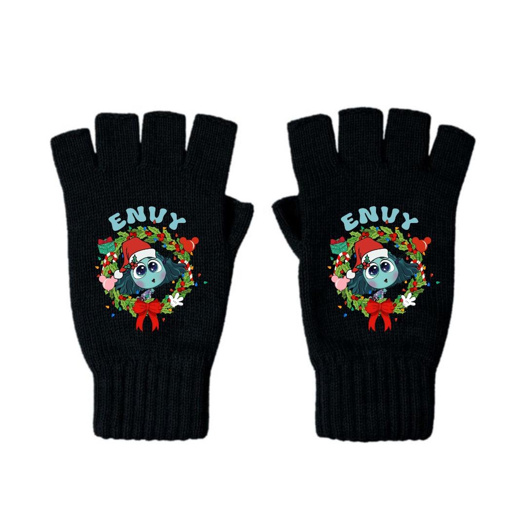 Ters Yüz Karakterler İmrenti Baskılı Unisex Siyah Kesik Çift Eldiven