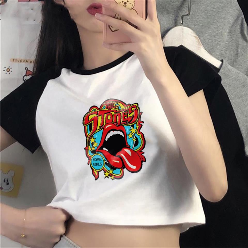 The Rolling Stones Baskılı Reglan Kol Beyaz Crop