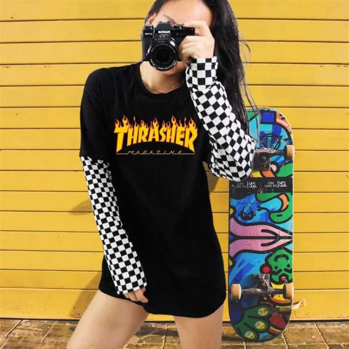 Thrasher Unisex Damalı Kollu T-shirt