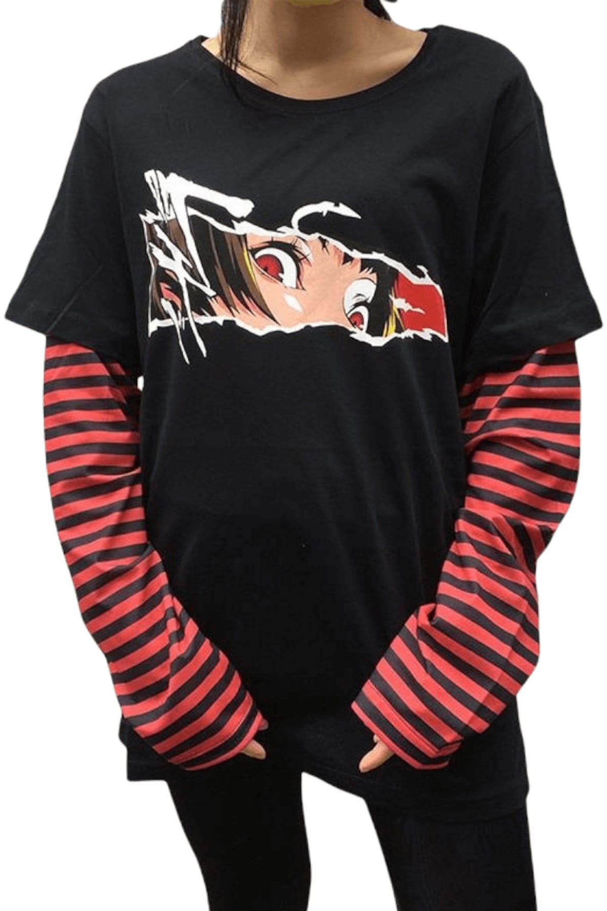 Touz Anime - Sasuko  Çizgili Kollu T-shirt