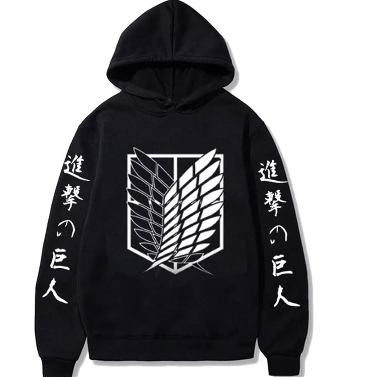 Touz Anime Siyah Attack On Titan Kollar Baskılı Unisex Kapşonlu