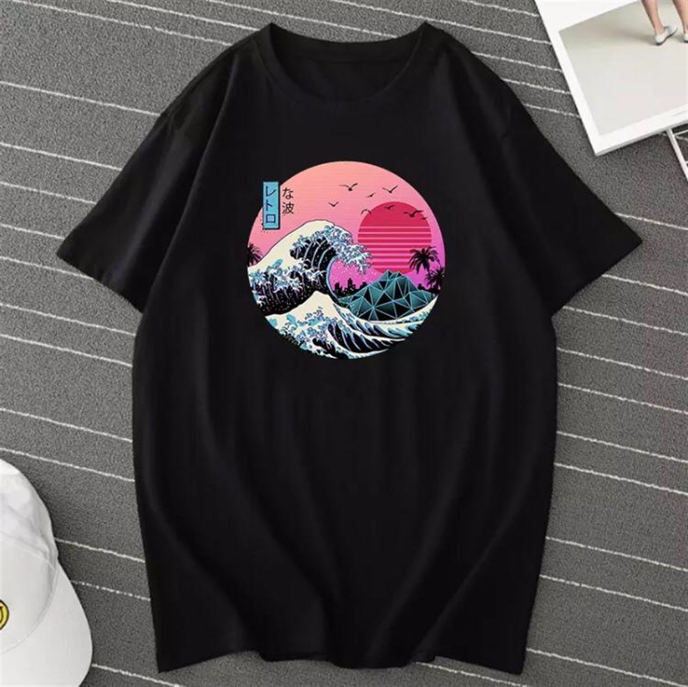 Touz Anime The Great Retro Wave Siyah (Unisex) T-shirt