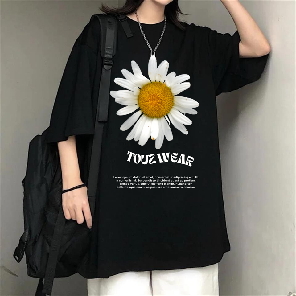 Touz Daisy Street Style Oversize Unisex Siyah T-Shirt