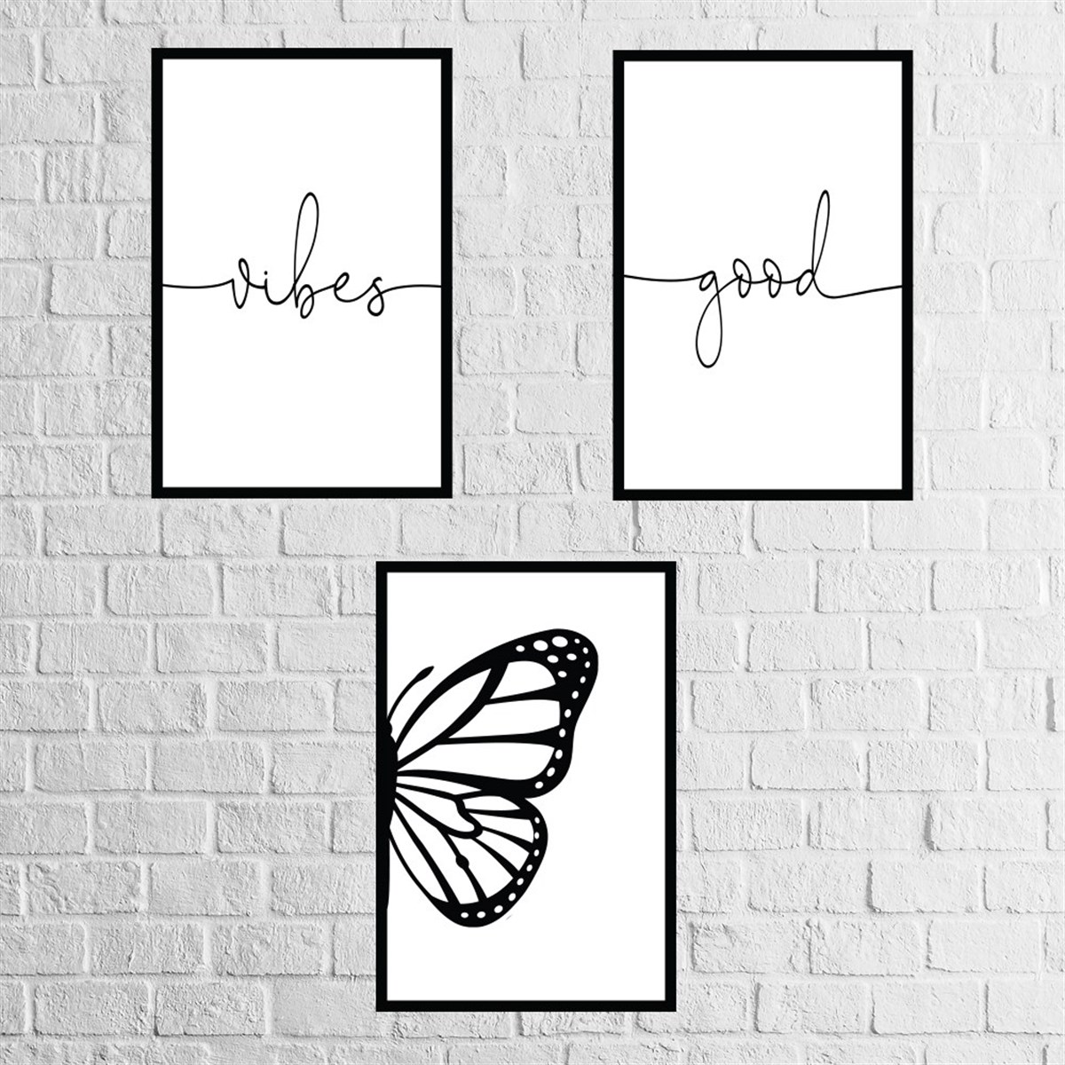 Touz Good Vibes Kelebek Ahşap Tasarım Duvar Panosu 3'lü Set