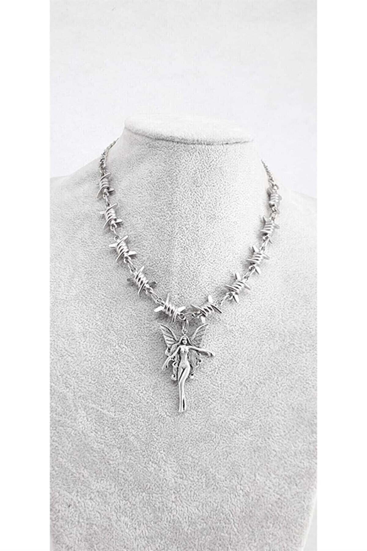 Touz Gothic Praying Angel Dikenli Tel Zincir Kolye